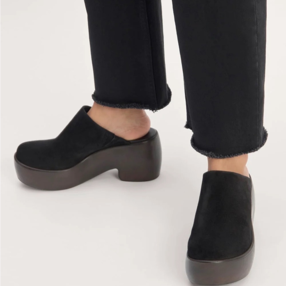 Women’s Black Suede Platform Clog Mule - Picture 2 of 12